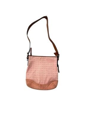 Coach Pink Signature Jacquard bag Suede Trim Leather Strap Shoulder Purse Y2K